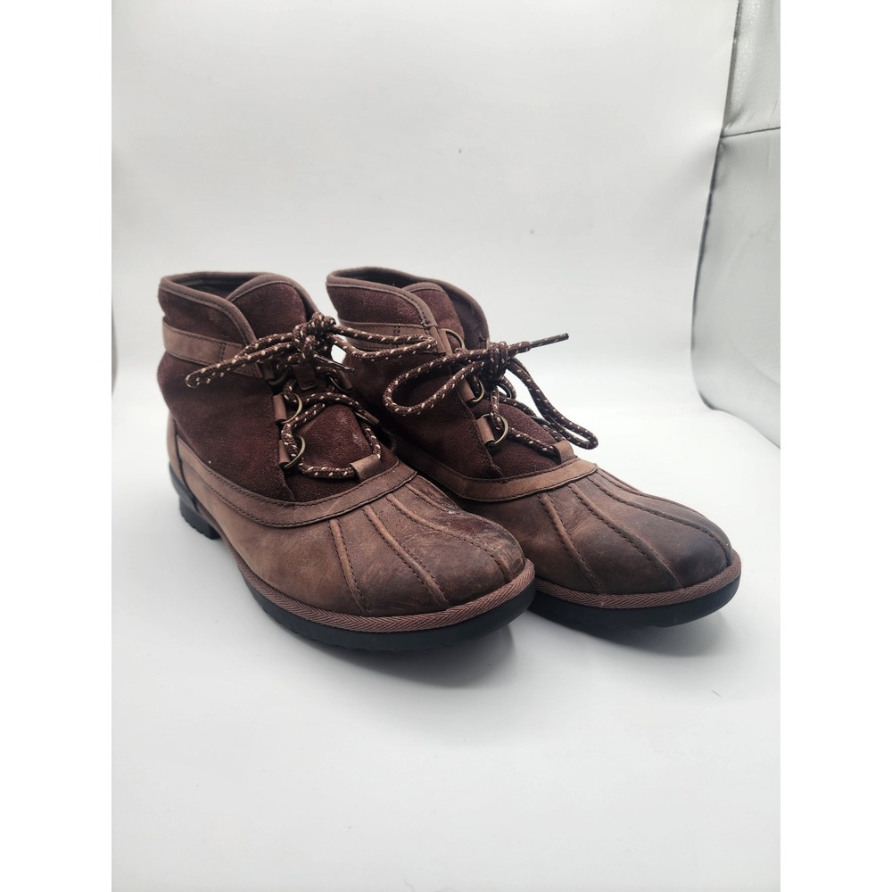 UGG Womens Greta sz 10 Ankle‎ Duck Boots Brown Leather Suede Lace Up outdoor